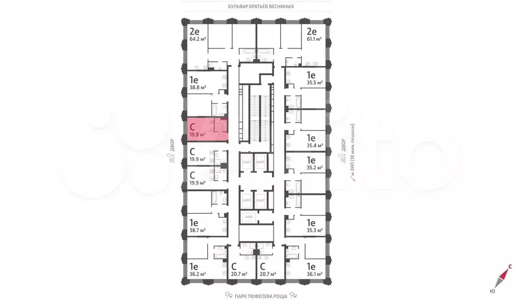 Квартира-студия, 19,9 м, 22/43 эт. - Фото 1