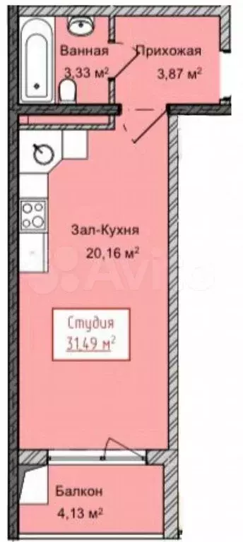 Квартира-студия, 31,5 м, 11/13 эт. - Фото 1
