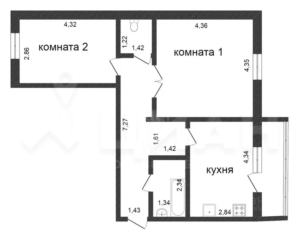 2-к кв. Кемеровская область, Кемерово Космическая ул., 16/1 (63.0 м) - Фото 1