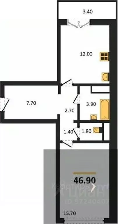 1-к кв. Воронежская область, Новоусманский район, пос. Отрадное ул. ... - Фото 1