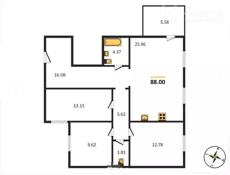 3-комнатная квартира: Семилуки, улица Маяковского, 37/2 (88 м) - Фото 1