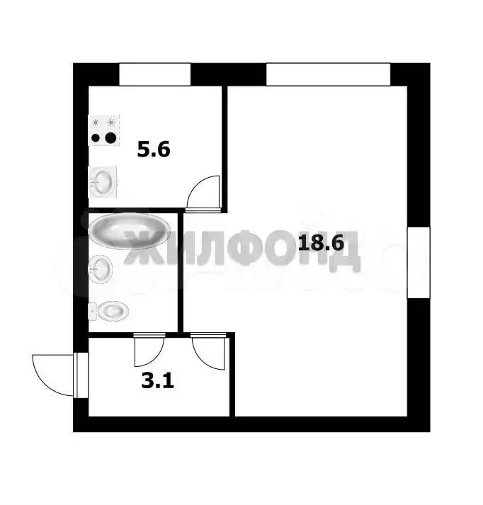 1-к. квартира, 30,3 м, 5/5 эт. - Фото 0