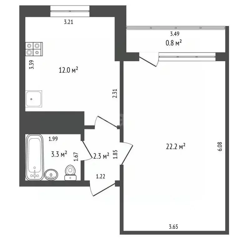 1-к кв. Башкортостан, Стерлитамак ул. Артема, 68 (42.2 м) - Фото 2