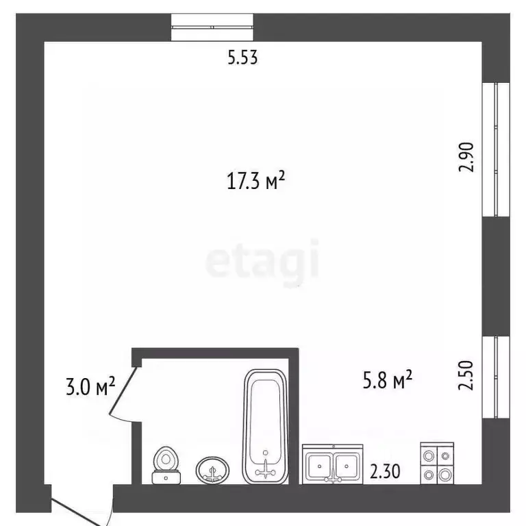 1-к кв. Омская область, Омск просп. Карла Маркса, 50а (29.3 м) - Фото 2
