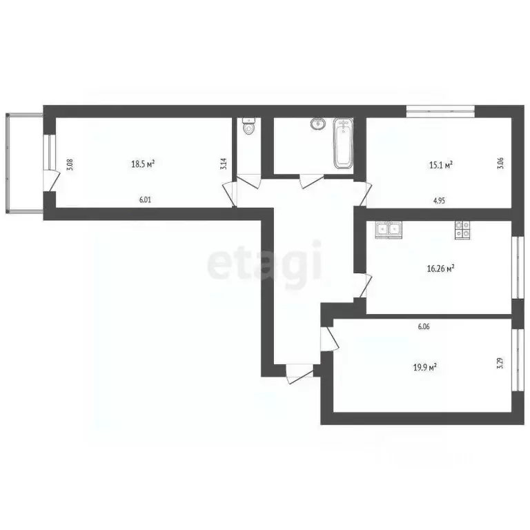 3-к кв. Ярославская область, Ярославль Тверицкая наб., 58Ак1 (93.5 м) - Фото 2