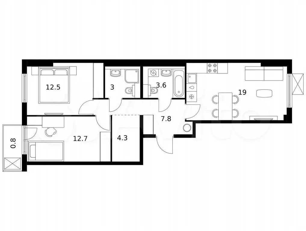 2-к. квартира, 63,7 м, 4/9 эт. - Фото 0