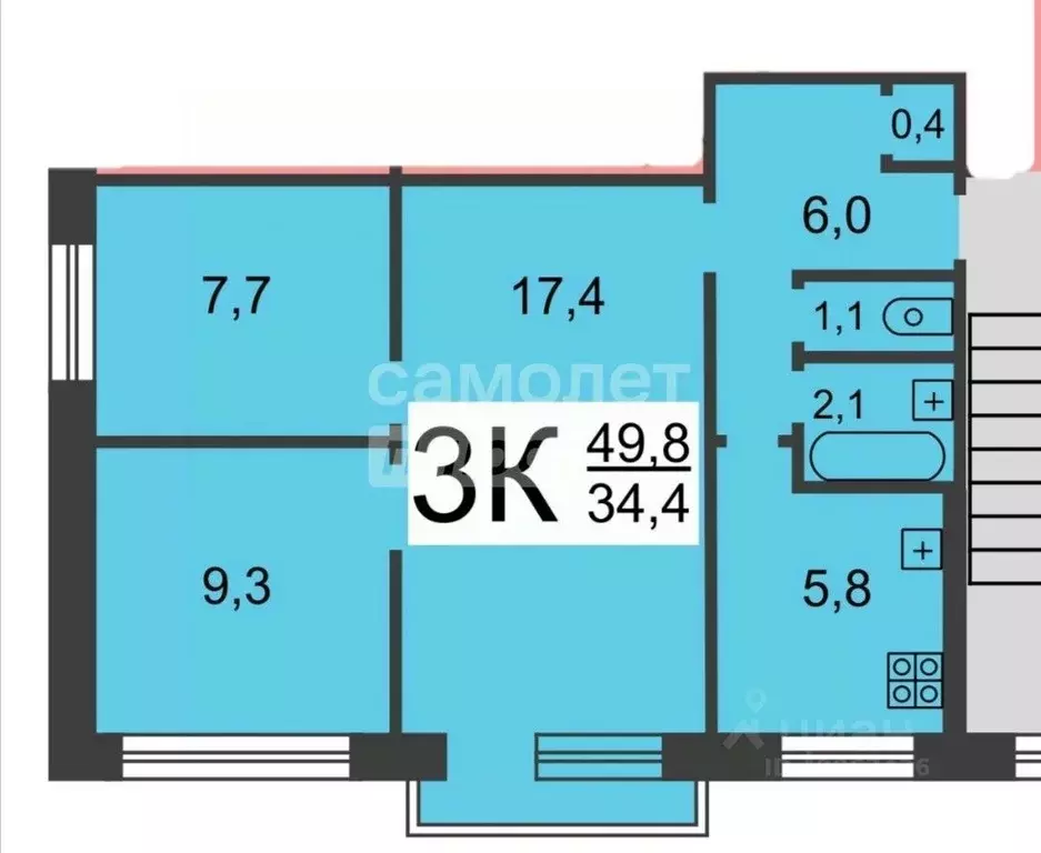 3-к кв. Нижегородская область, Нижний Новгород 6-й мкр, 3 (50.2 м) - Фото 2