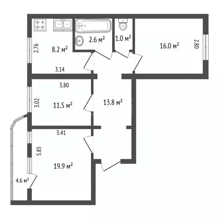 3-к кв. Санкт-Петербург Индустриальный просп., 27 (73.0 м) - Фото 2
