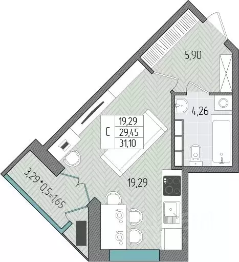 Студия Краснодарский край, Темрюк Сады у моря жилой комплекс (31.1 м) - Фото 1