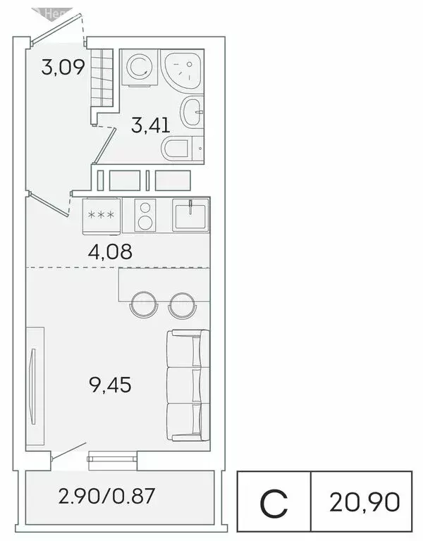 Квартира-студия: Мурино, Екатерининская улица, 11 (20 м) - Фото 0