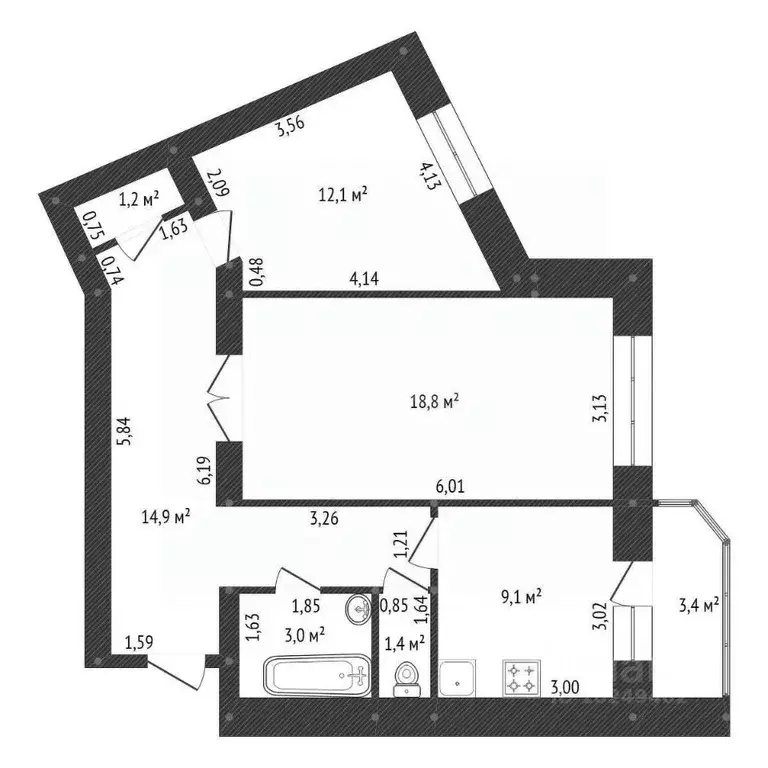 2-к кв. Башкортостан, Уфа ул. Лесотехникума, 26/2 (61.5 м) - Фото 2