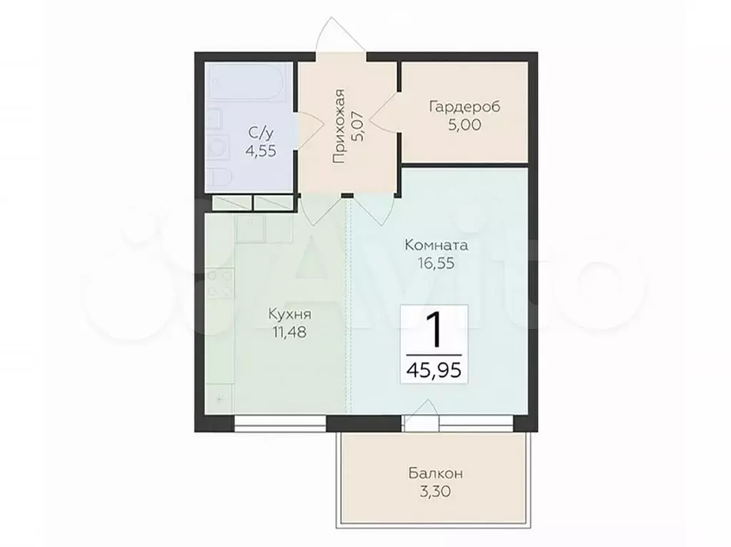 1-к. квартира, 46 м, 7/7 эт. - Фото 0