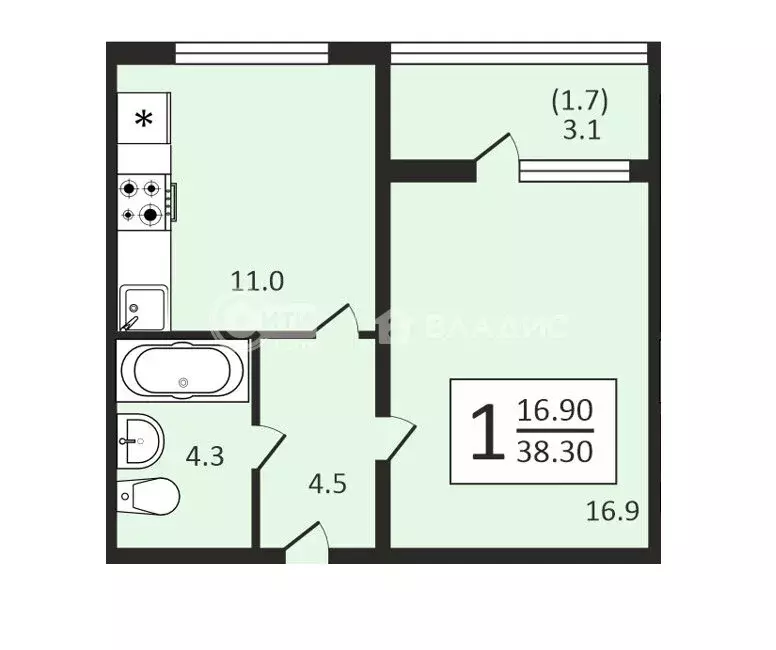 1-комнатная квартира: Воронеж, улица Загоровского, 9/1 (38.3 м) - Фото 0