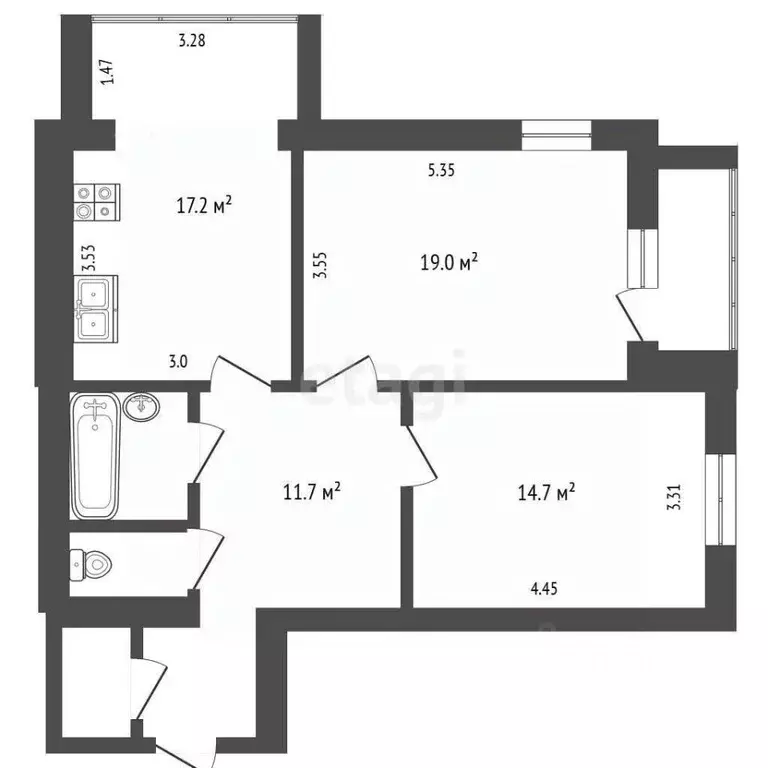 2-к кв. Калужская область, Калуга ул. Гурьянова, 67к3 (73.9 м) - Фото 2