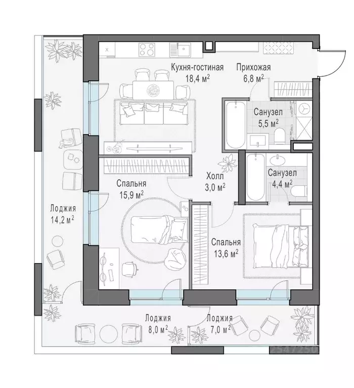 1-к кв. Москва Г мкр, Форивер жилой комплекс, 2 (75.1 м) - Фото 1