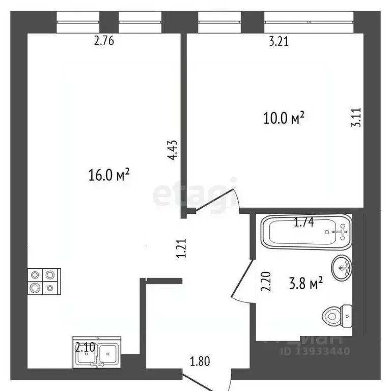 1-к кв. Тюменская область, Тюмень ул. Юрия Рогачева, 11к2 (29.7 м) - Фото 2