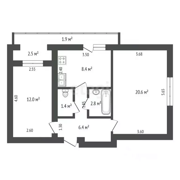2-к кв. Крым, Феодосия ш. Симферопольское, 47 (55.0 м) - Фото 2