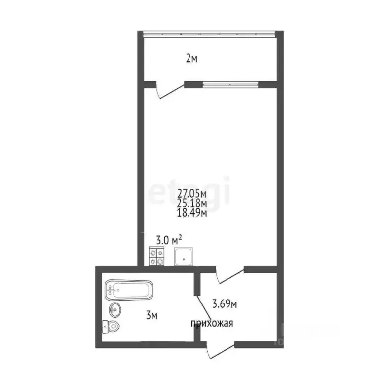 Студия Воронежская область, Воронеж ул. Саврасова, 86 (27.05 м) - Фото 2