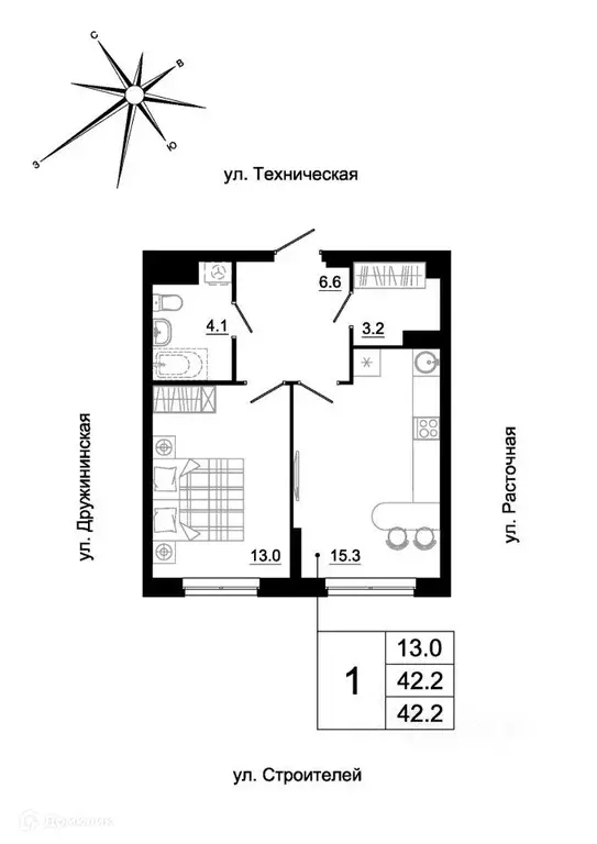 Продаётся 1-к квартира, 41.1 м - Фото 1