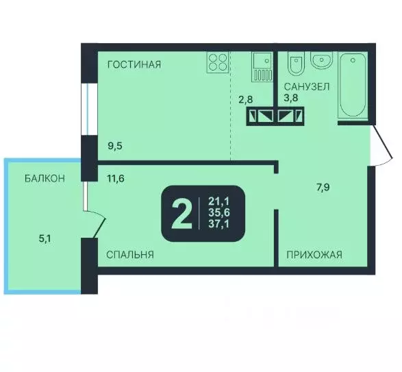 2-к кв. Новосибирская область, Новосибирск ул. Гаранина, 45 (37.1 м) - Фото 0