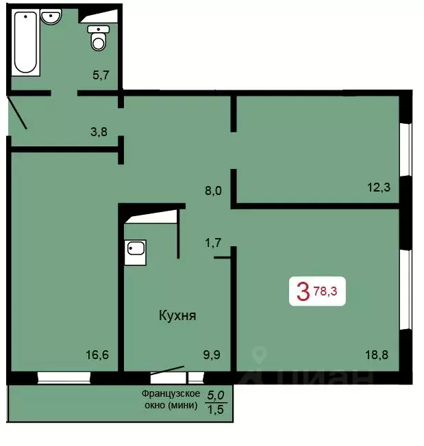 3-к кв. Красноярский край, Красноярск ул. Кутузова, 2с4 (78.3 м) - Фото 0