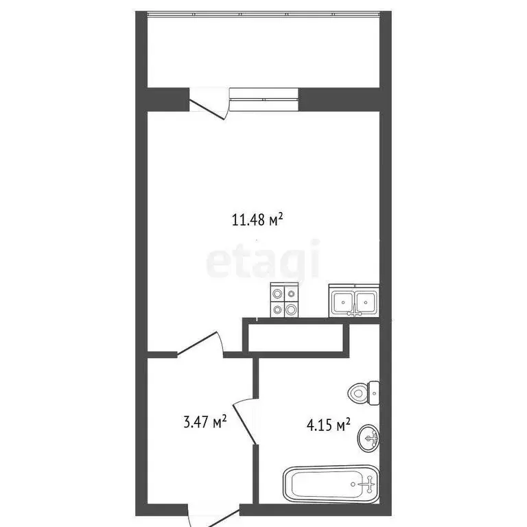 Квартира-студия: Тюмень, улица Александра Протозанова, 4 (22 м) - Фото 1