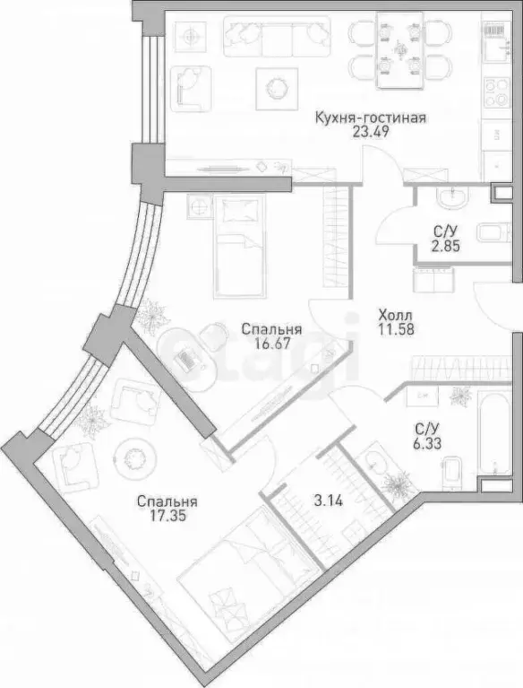 2-к кв. Москва ул. Лобачевского, 120к1 (82.21 м) - Фото 0