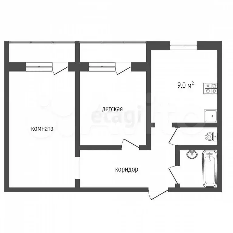 2-к. квартира, 47,6 м, 1/9 эт. - Фото 0