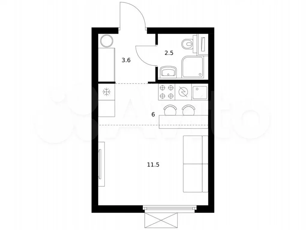 Квартира-студия, 23,6 м, 12/25 эт. - Фото 0