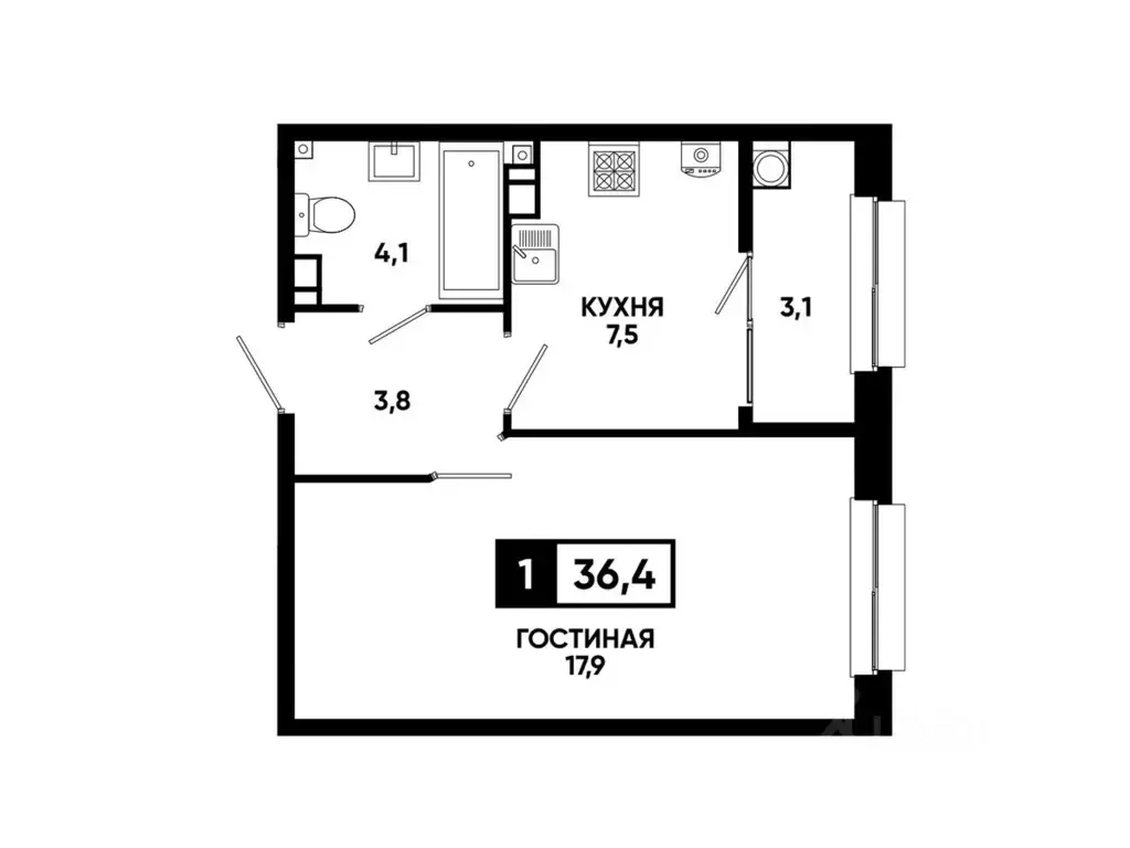 1-к кв. Ставропольский край, Ставрополь ул. Андрея Голуба, 12к11 (36.4 ... - Фото 2