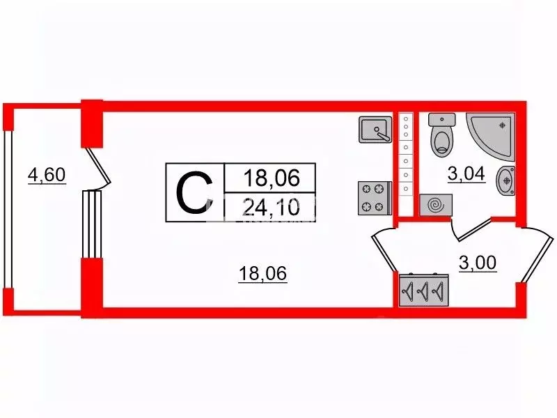 Студия Санкт-Петербург просп. Ветеранов, 204 (24.1 м) - Фото 1