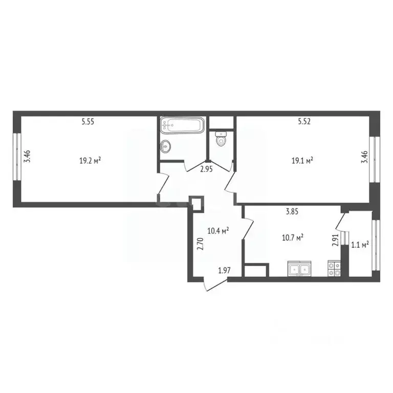 2-к кв. Санкт-Петербург Кременчугская ул., 19к3 (63.6 м) - Фото 1