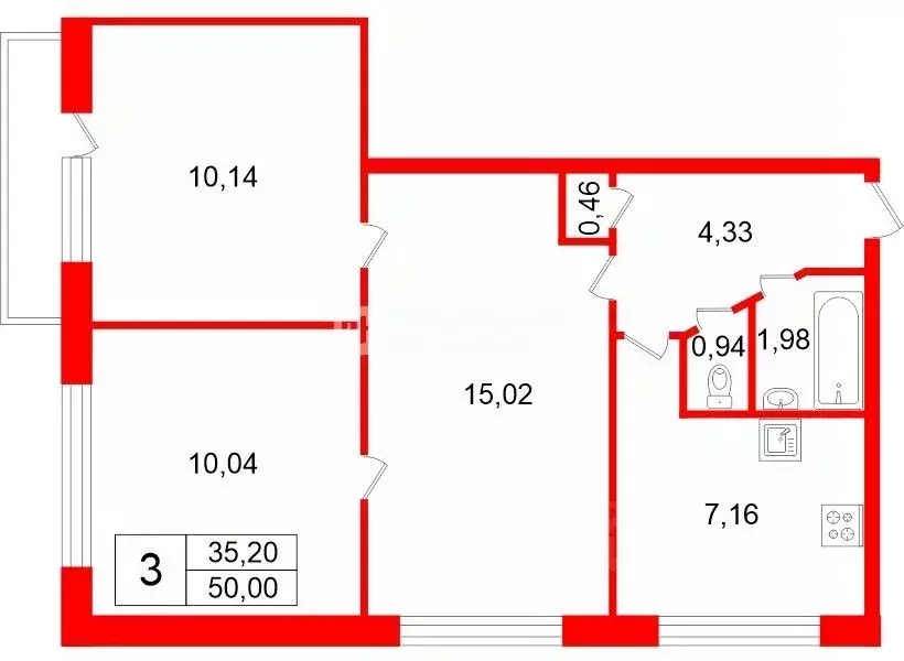 3-к кв. Санкт-Петербург Гражданский просп., 117К2 (50.0 м) - Фото 2