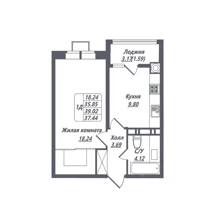 1-к кв. Ставропольский край, Ессентуки Октябрьская ул., 8/5 (37.44 м) - Фото 0