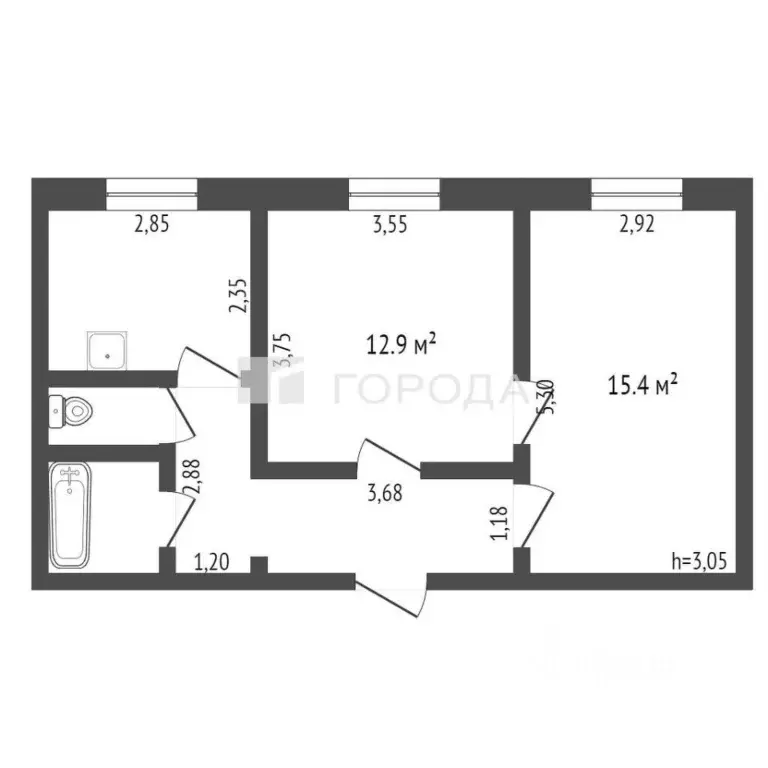2-к кв. Кемеровская область, Новокузнецк просп. Строителей, 53 (46.6 ... - Фото 2