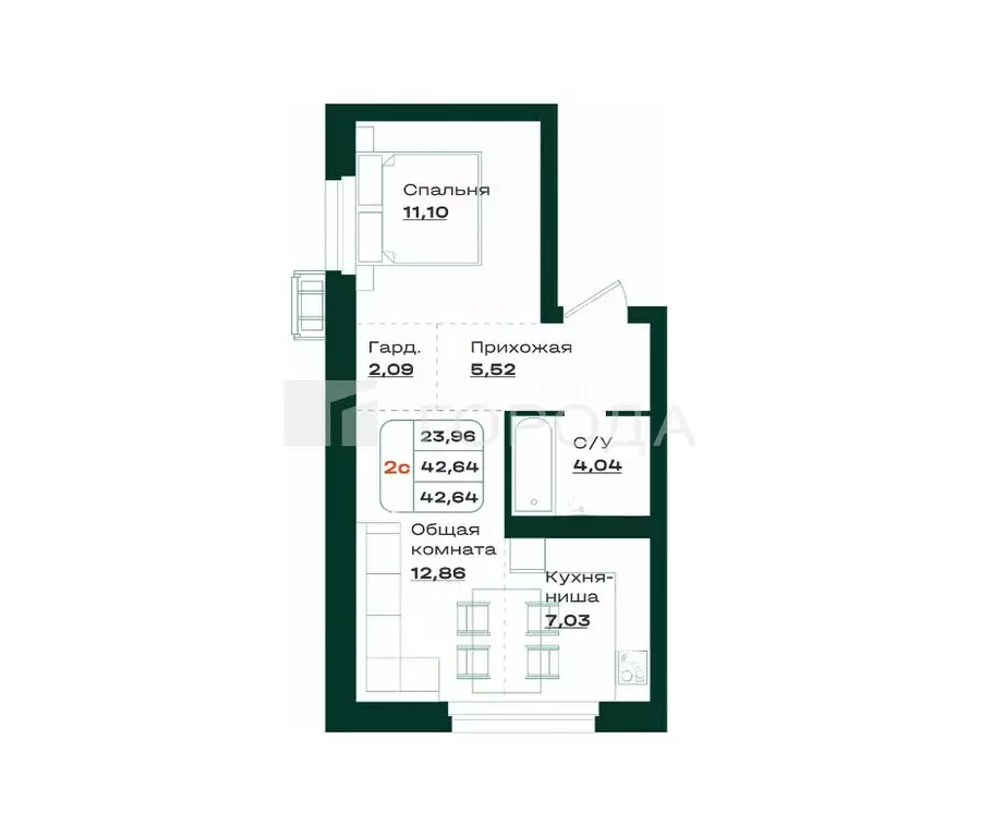 2-комнатная квартира: Барнаул, проспект Строителей, 18к1 (42.6 м) - Фото 0