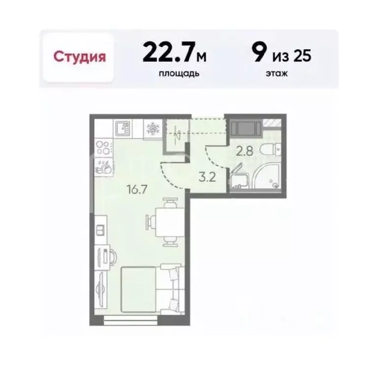 Студия Санкт-Петербург просп. Большевиков, 66к3 (22.7 м) - Фото 2
