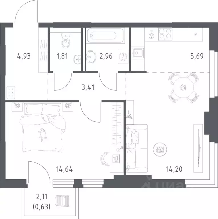 1-к кв. Московская область, Ленинский городской округ, Мисайлово пгт, ... - Фото 1