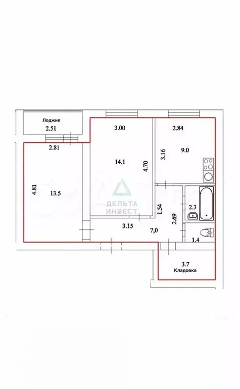 2-к. квартира, 51 м, 4/5 эт. - Фото 0