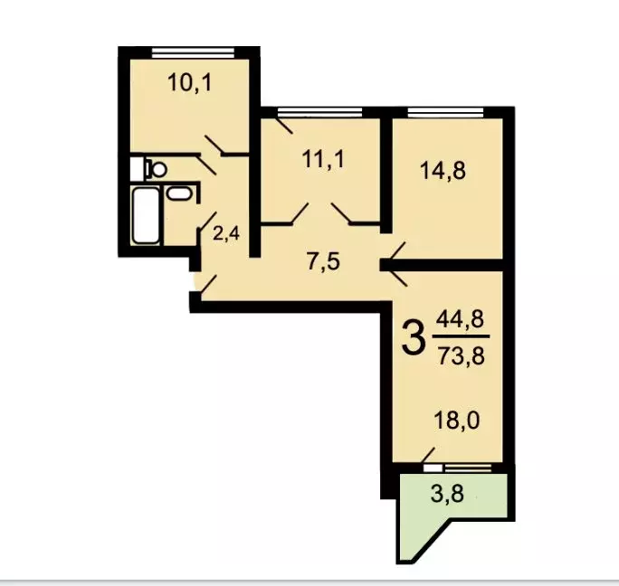 3-комнатная квартира: Химки, улица Бабакина, 5 (73.8 м) - Фото 1