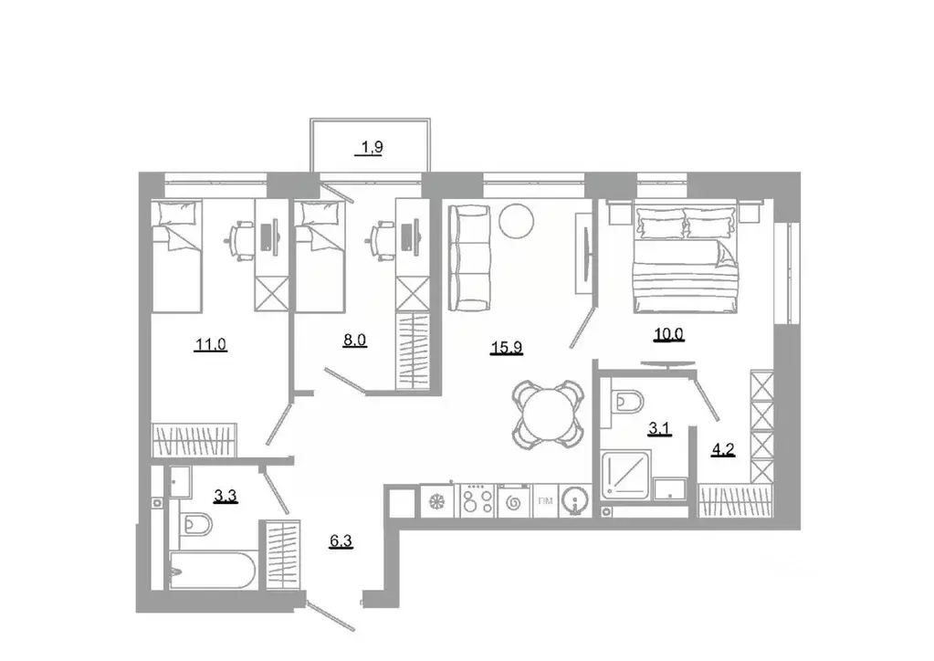 3-к кв. Свердловская область, Екатеринбург Академический мкр, 22-й ... - Фото 1