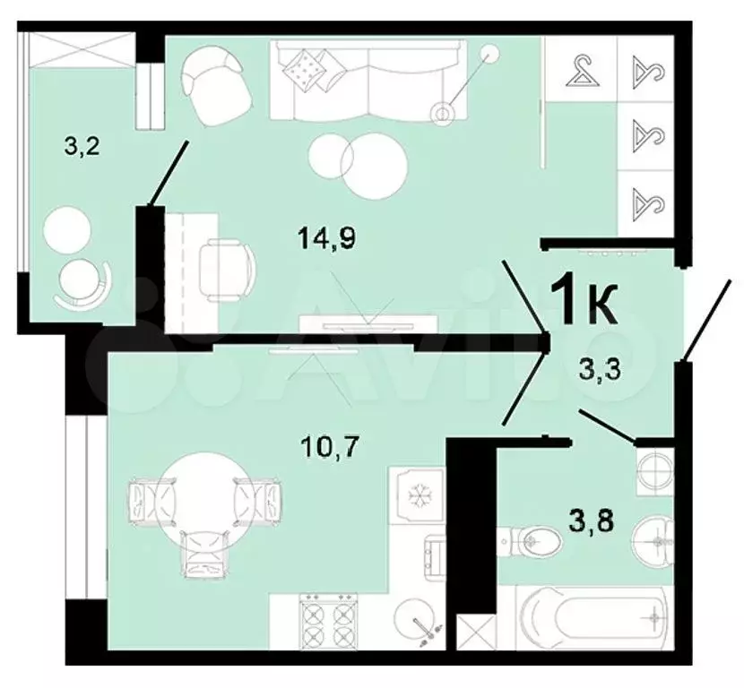 1-к. квартира, 35,9 м, 8/8 эт. - Фото 0
