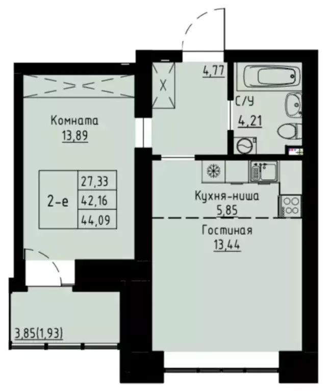 2-комнатная квартира: Красноярск, улица Елены Стасовой, 80 (44 м) - Фото 0