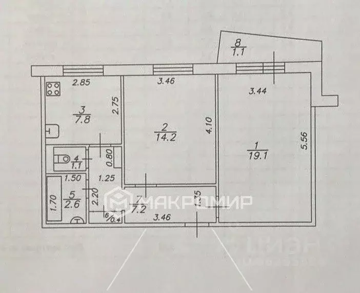 2-к кв. Татарстан, Казань ул. Рихарда Зорге, 94 (53.5 м) - Фото 1