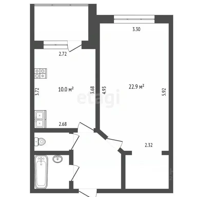 1-к кв. Белгородская область, Белгород Почтовая ул., 46а (42.0 м) - Фото 1