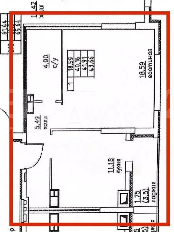 1-к. квартира, 40,7 м, 7/9 эт. - Фото 0