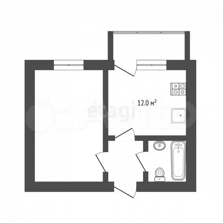 1-к. квартира, 38,8 м, 3/12 эт. - Фото 0