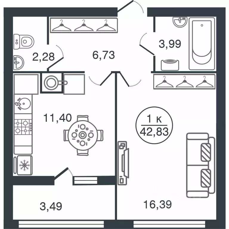 1-к кв. Тверская область, Тверь Бурашевское ш., 60 (42.83 м) - Фото 0