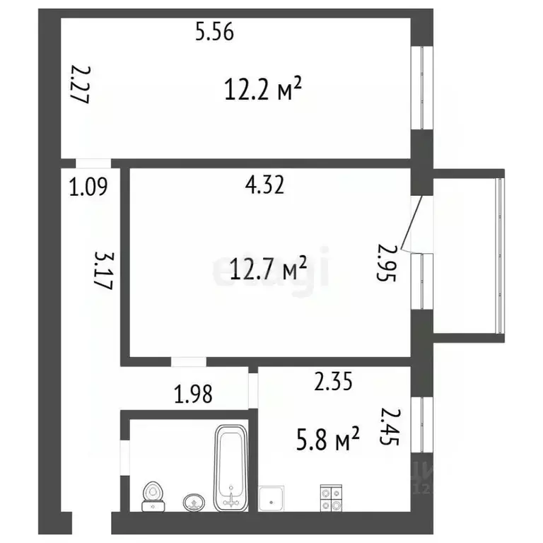 2-к кв. Воронежская область, Воронеж ул. Димитрова, 139/2 (41.7 м) - Фото 2