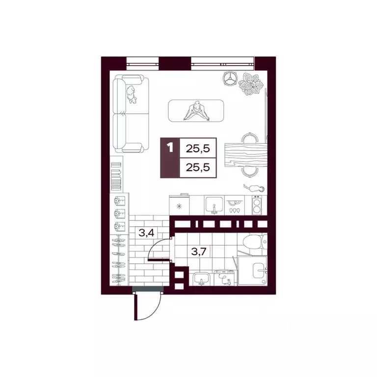 Студия Тюменская область, Тюменский муниципальный округ, д. Дударева ... - Фото 1